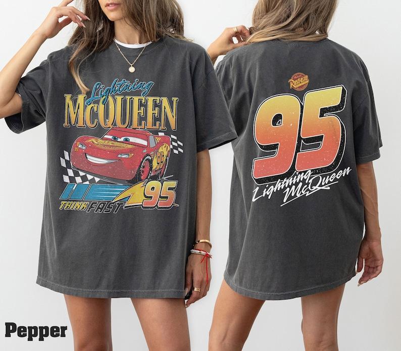 Two-Sided Vintage Lightning Mcqueen Shirt, Radiator Springs Tee, Rusteze Cars Shirt, Cars Characters Tee, Wdw Family Vacation Shirts, Lightning Mcqueen, Mcqueen Shirt, Cars Birthday Shirt