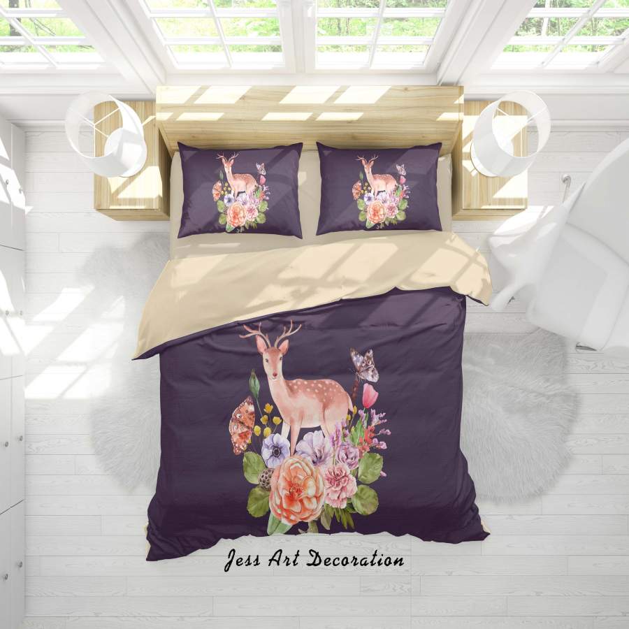 3D Sika Deer Flower Quilt Cover Set Bedding Set Duvet Cover Pillowcases A316 LQH