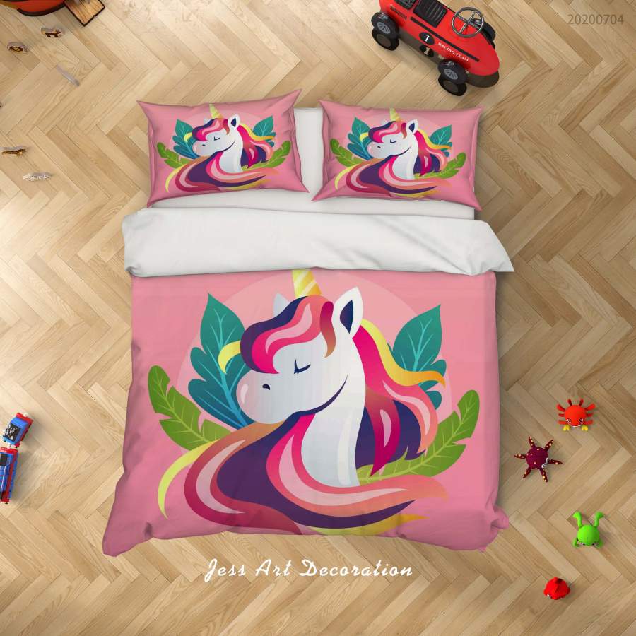 3D Pink Unicorn Quilt Cover Set Bedding Set Duvet Cover Pillowcases SF279