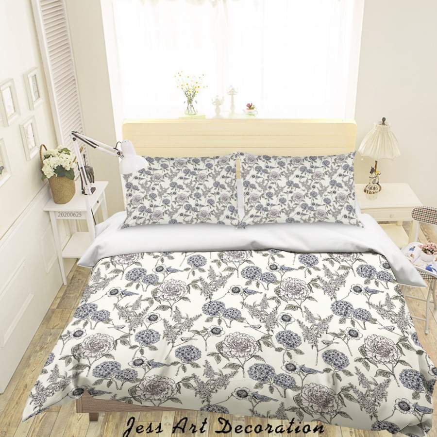 3D White Floral Quilt Cover Set Bedding Set Duvet Cover Pillowcases SF55