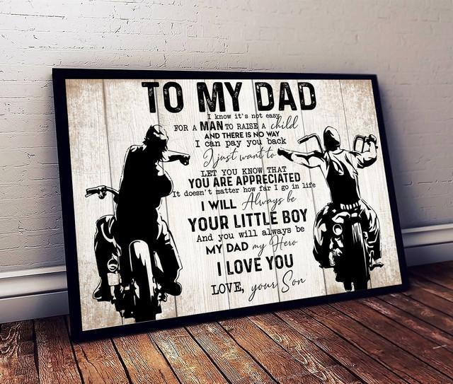 To My Dad From Son Biker Dad Canvas – Gift For Dad