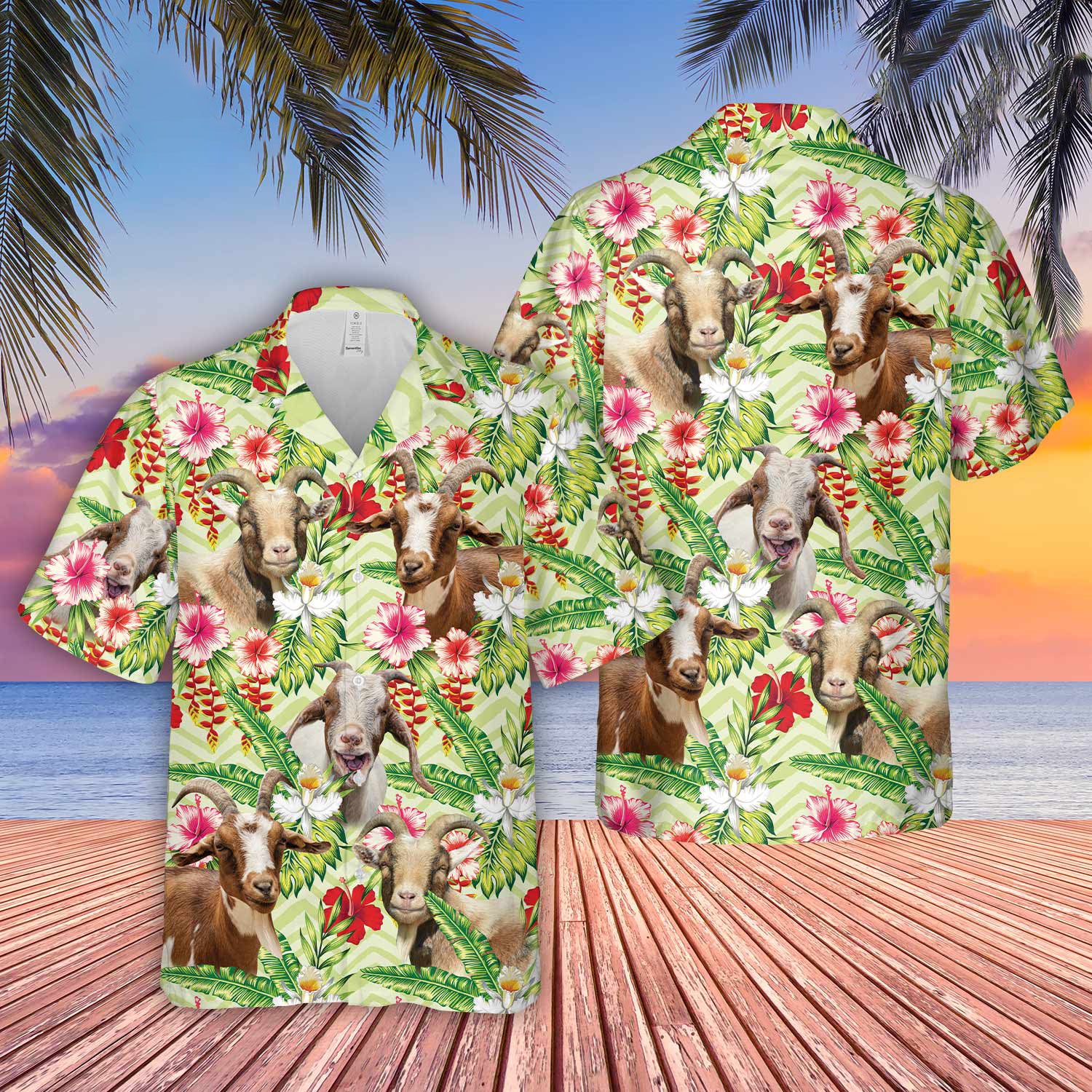 Unique Goat Hibicus Floral 3D Hawaiian Shirt