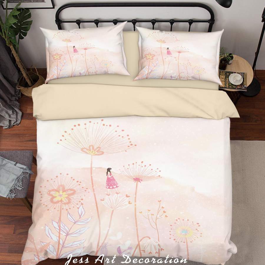 3D Dandelion Girl Pink Painting Quilt Cover Set Bedding Set Duvet Cover Pillowcases A516 LQH