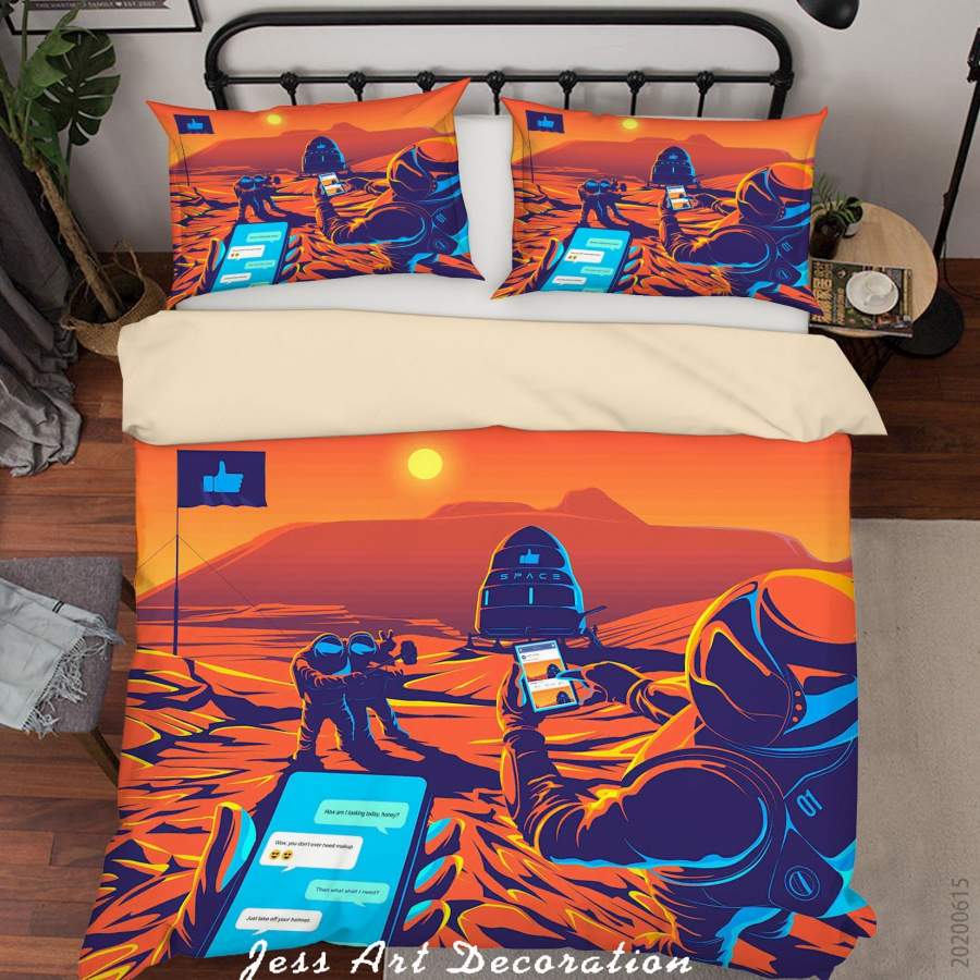 3D Yellow Astronaut Space Quilt Cover Set Bedding Set Duvet Cover Pillowcases SF54