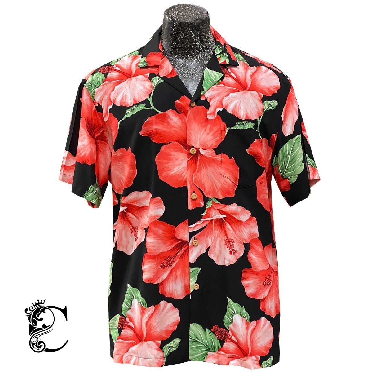 Super Hibiscus Black Hawaiian Shirt