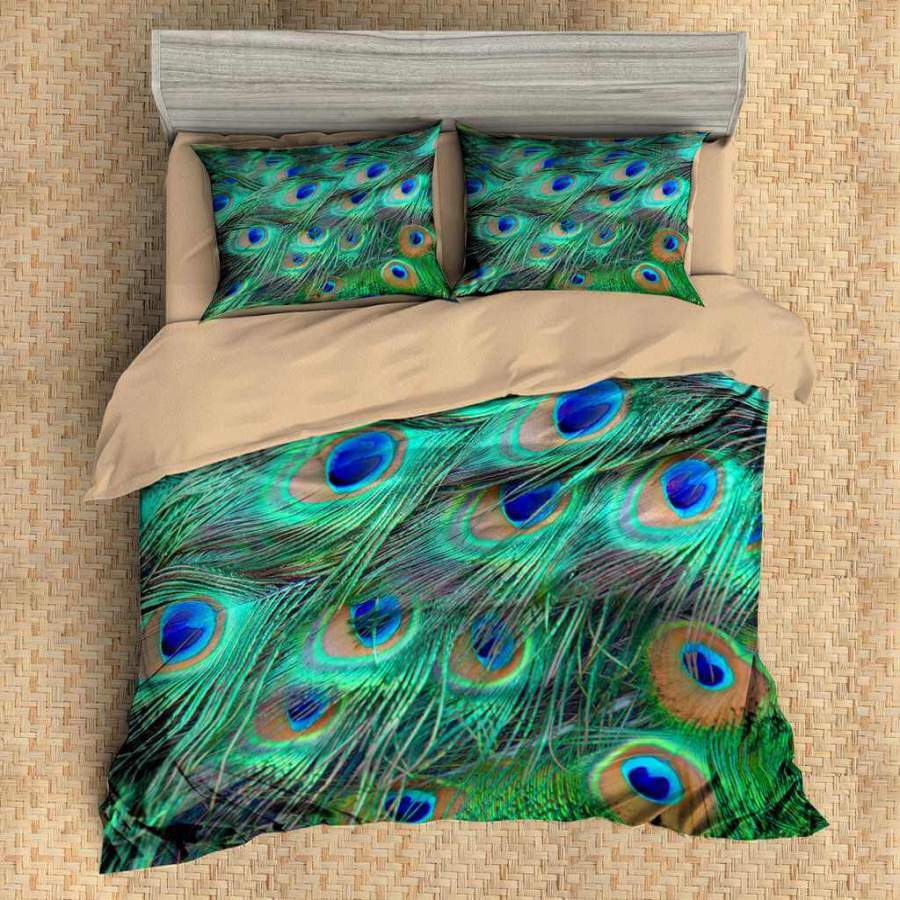 3D Green Peacock Feather Quilt Cover Set Bedding Set Pillowcases 12