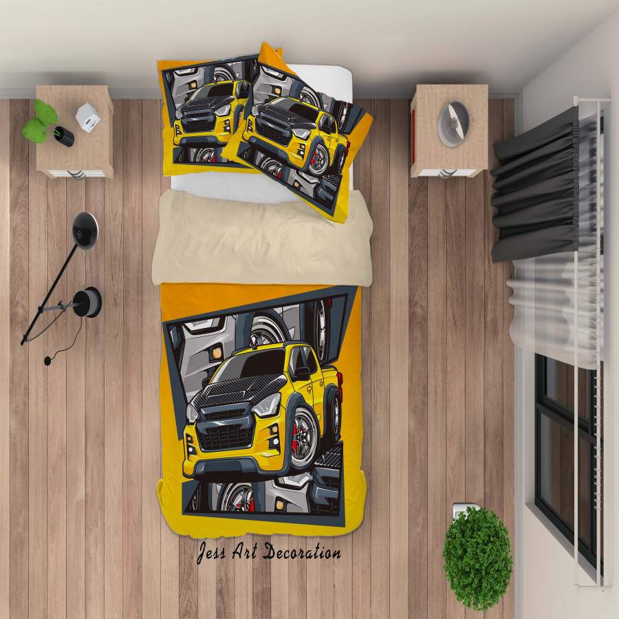 3D Pickup Truck Yellow Quilt Cover Set Bedding Set Duvet Cover Pillowcases A034 LQH