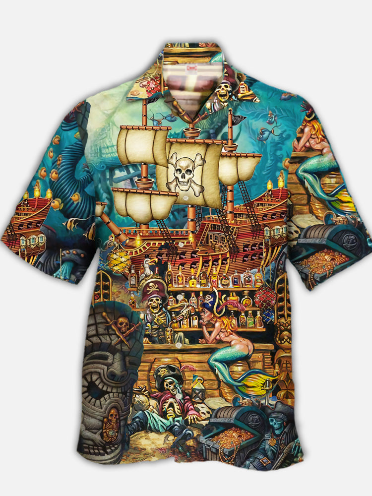 Vintage Map Print Skull Pirate Treasure Hawaiian Shirt