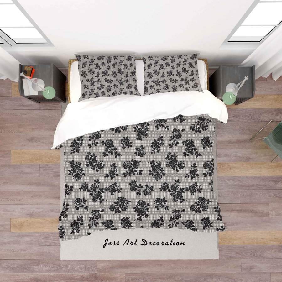 3D Gray Black Floral Quilt Cover Set Bedding Set Duvet Cover Pillowcases SF127