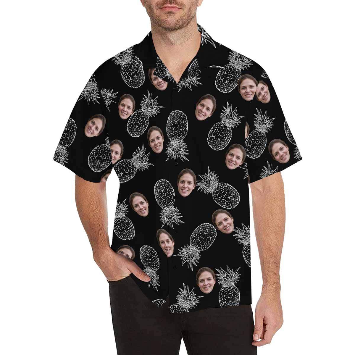 Pineapple Black Tropical Aloha Shirt Birthday Vacation Party