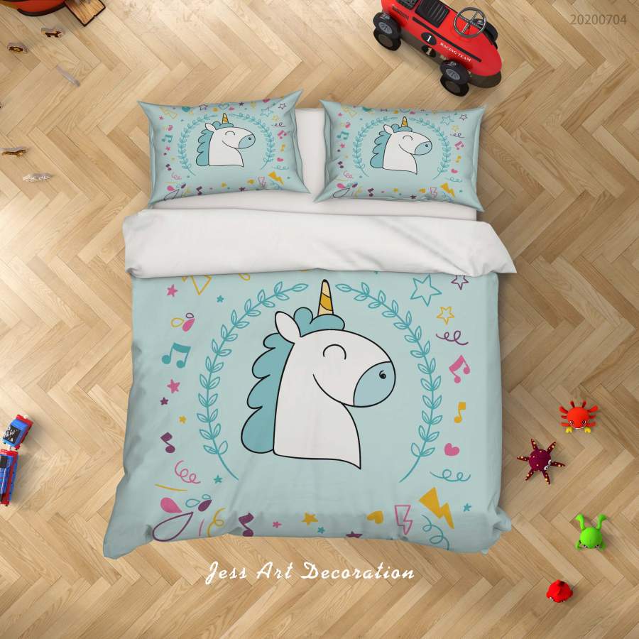 3D Cartoon Unicorn Quilt Cover Set Bedding Set Duvet Cover Pillowcases SF156