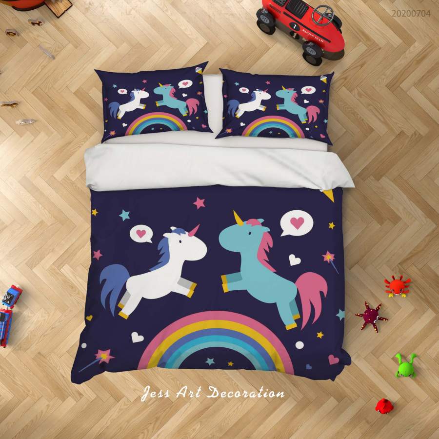 3D Dark Rainbow Unicorn Quilt Cover Set Bedding Set Duvet Cover Pillowcases SF58