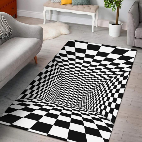 unnel Optical Illusion Checkered Flag Area Rug Carpets