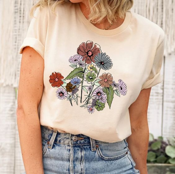 Women’s Graphic Tees, Wildflower Shirt, Boho Floral Shirt, Inspirational Shirt, Flower Tshirt, Plant Lover Shirt