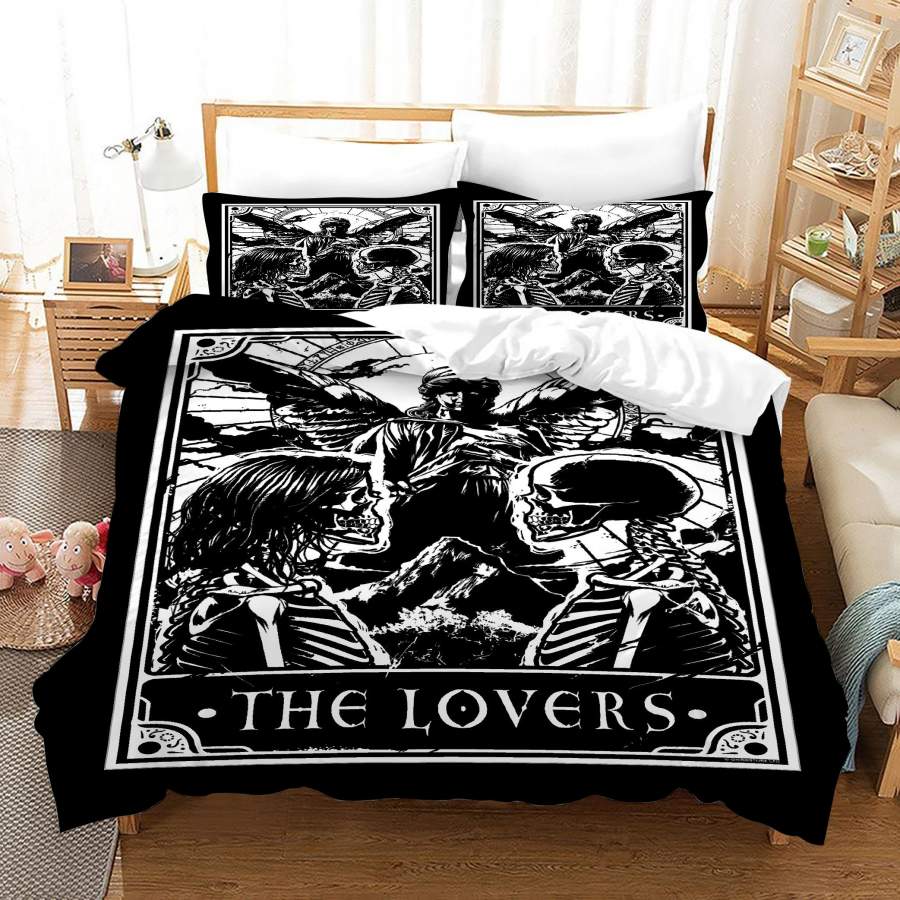 3D Black White Tarot Lovers Skull Skeleton Quilt Cover Set Bedding Set Duvet Cover Pillowcases SF42