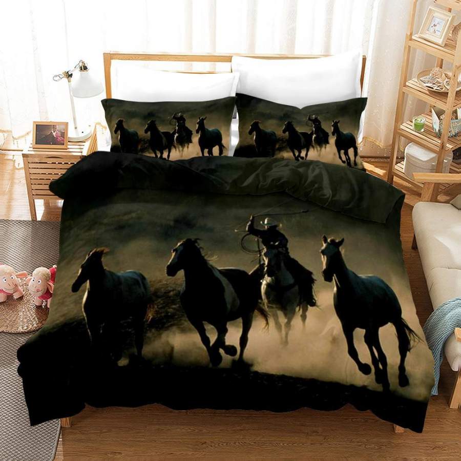 3D Cowboy Horses Quilt Cover Set Bedding Set Pillowcases  1