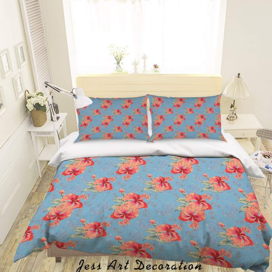 3D Blue Red Flowers Quilt Cover Set Bedding Set Duvet Cover Pillowcases SF9