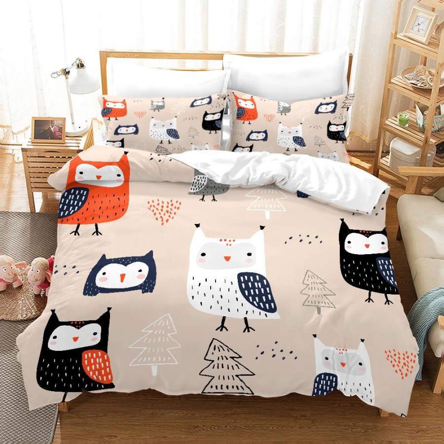 3D Cartoon Owl Pine Quilt Cover Set Bedding Set Duvet Cover Pillowcases SF75