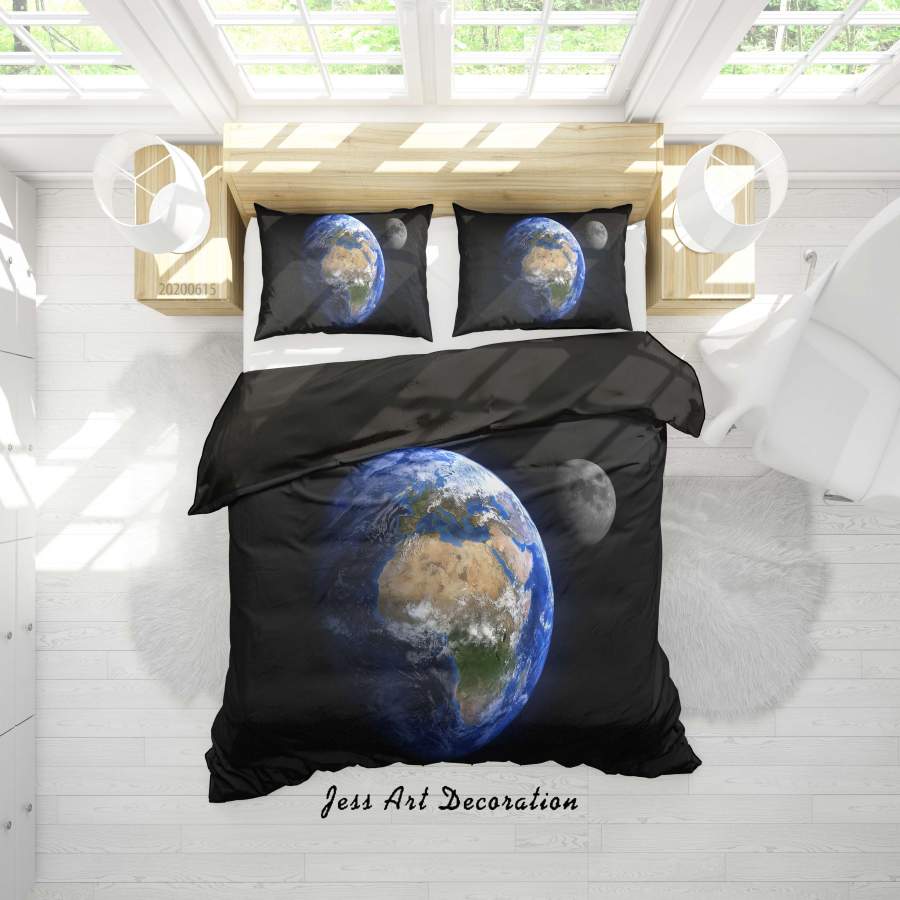 3D Black Planet Earth Quilt Cover Set Bedding Set Duvet Cover Pillowcases SF123