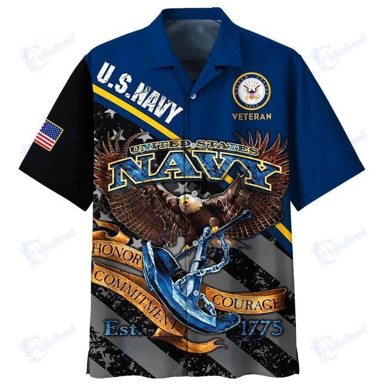 Us Navy Honor, Courage And Commitment Hawaiian Aloha Shirts