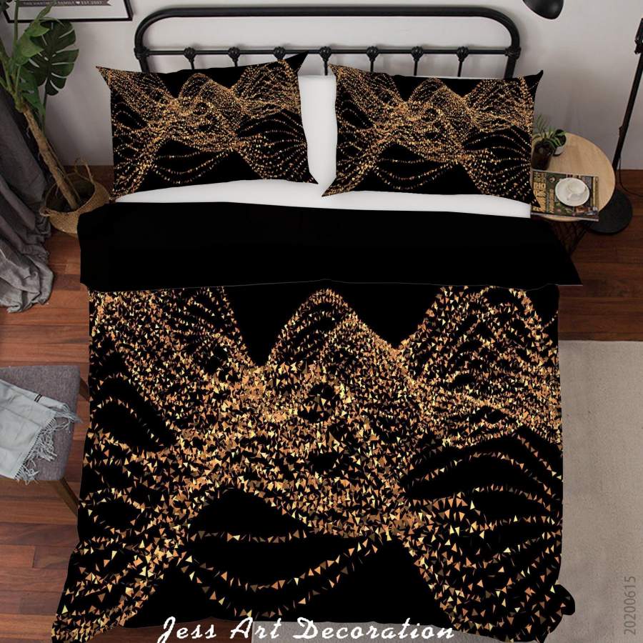 3D Black Golden Glitter Quilt Cover Set Bedding Set Duvet Cover Pillowcases SF07