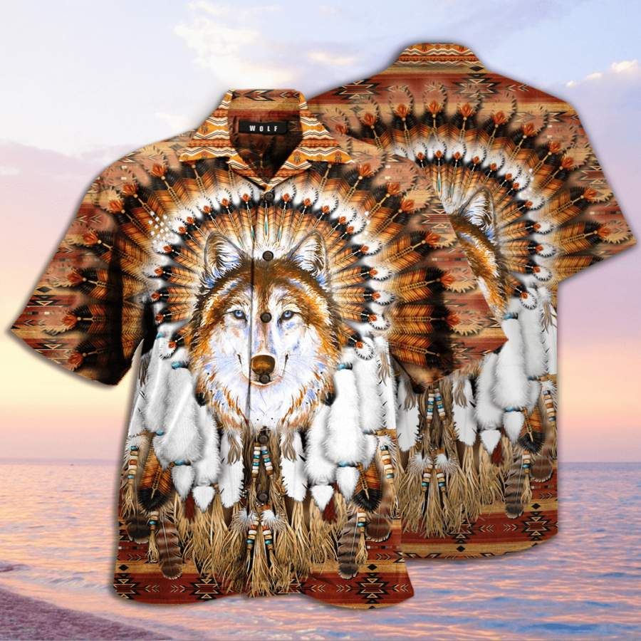 Wolf Feather Headdress Hawaiian Aloha Shirts #v