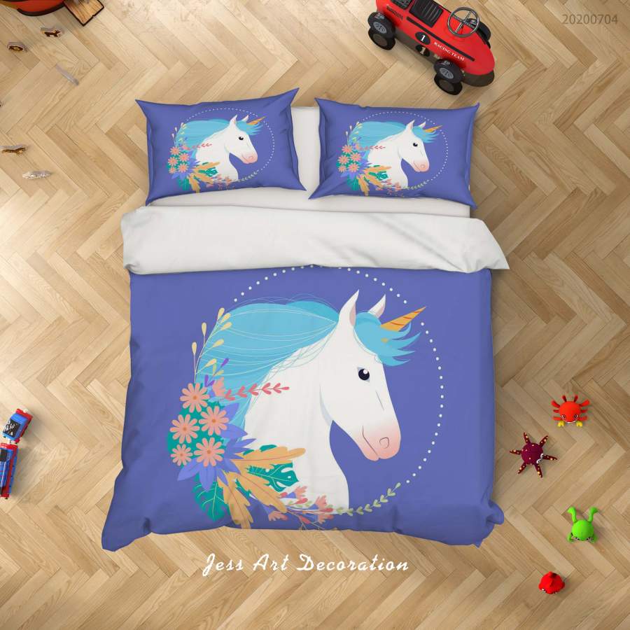 3D Purple Unicorn Quilt Cover Set Bedding Set Duvet Cover Pillowcases SF273