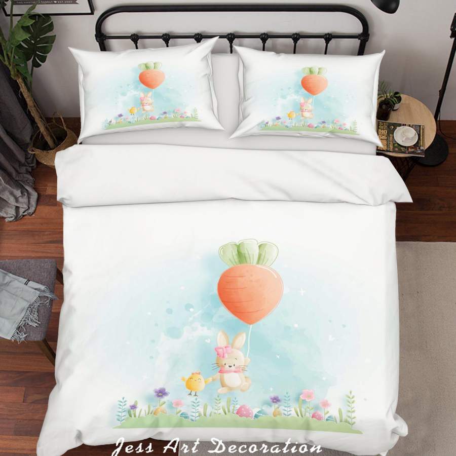 3D Rabbit Chick Carrot Floral Eggs Quilt Cover Set Bedding Set Duvet Cover Pillowcases SF67