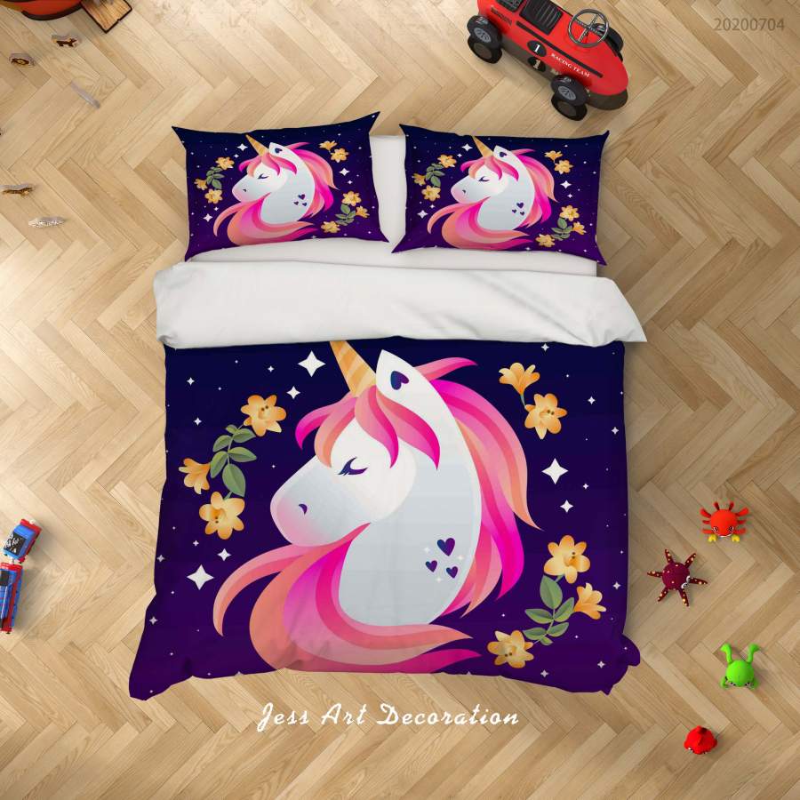 3D Unicorn Floral Quilt Cover Set Bedding Set Duvet Cover Pillowcases SF277