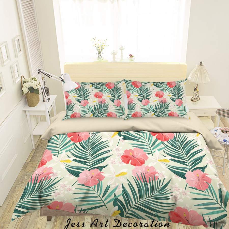 3D Tropical Floral Leaves Quilt Cover Set Bedding Set Duvet Cover Pillowcases A001 LQH