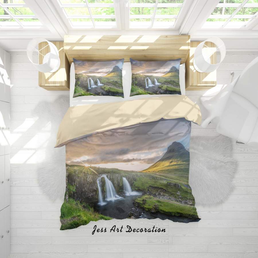 3D Green Mountain Green Water Waterfall Quilt Cover Set Bedding Set Duvet Cover Pillowcases A136 LQH