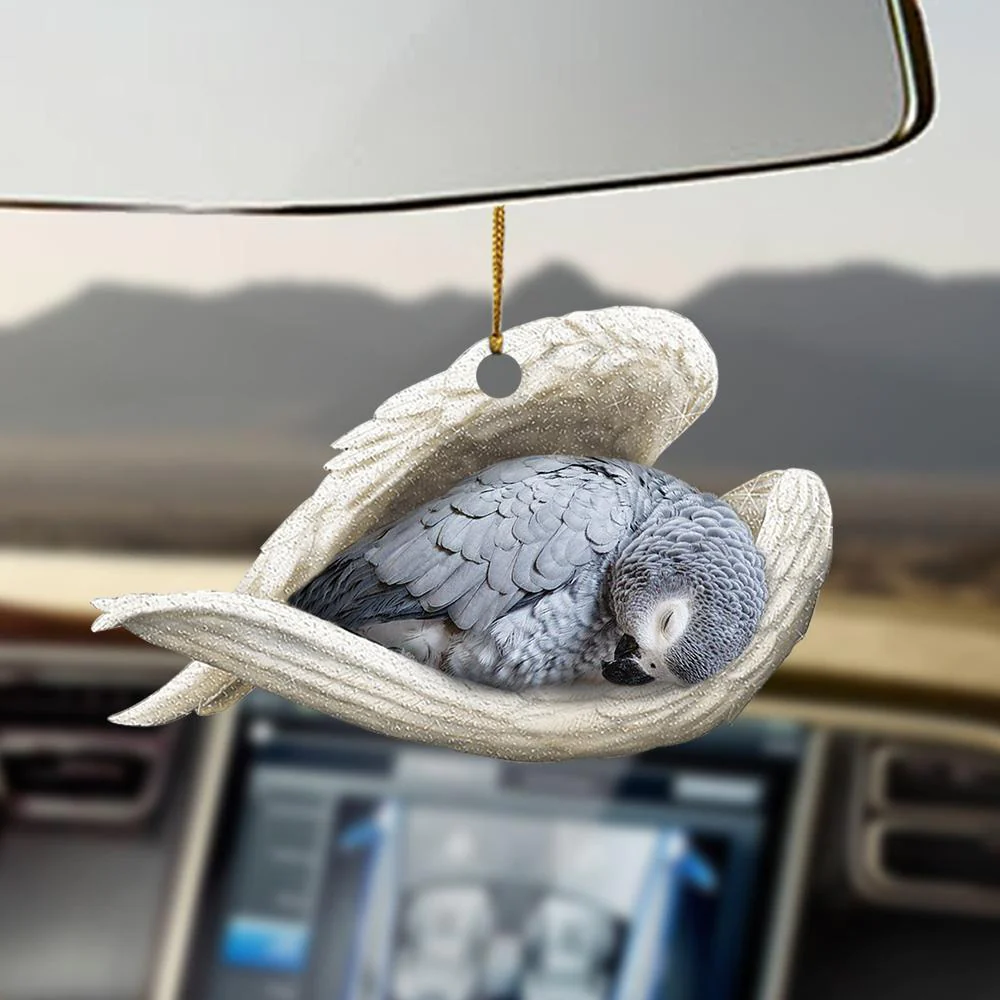 African Grey Parrot Sleeping Angel Ornament – Gift For Bird Lovers