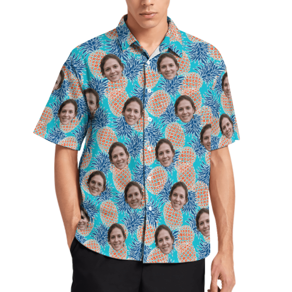 Pineapples Shirt Men Front Pocket Beach Shortsleeve Pocket Hawaiian Shirt