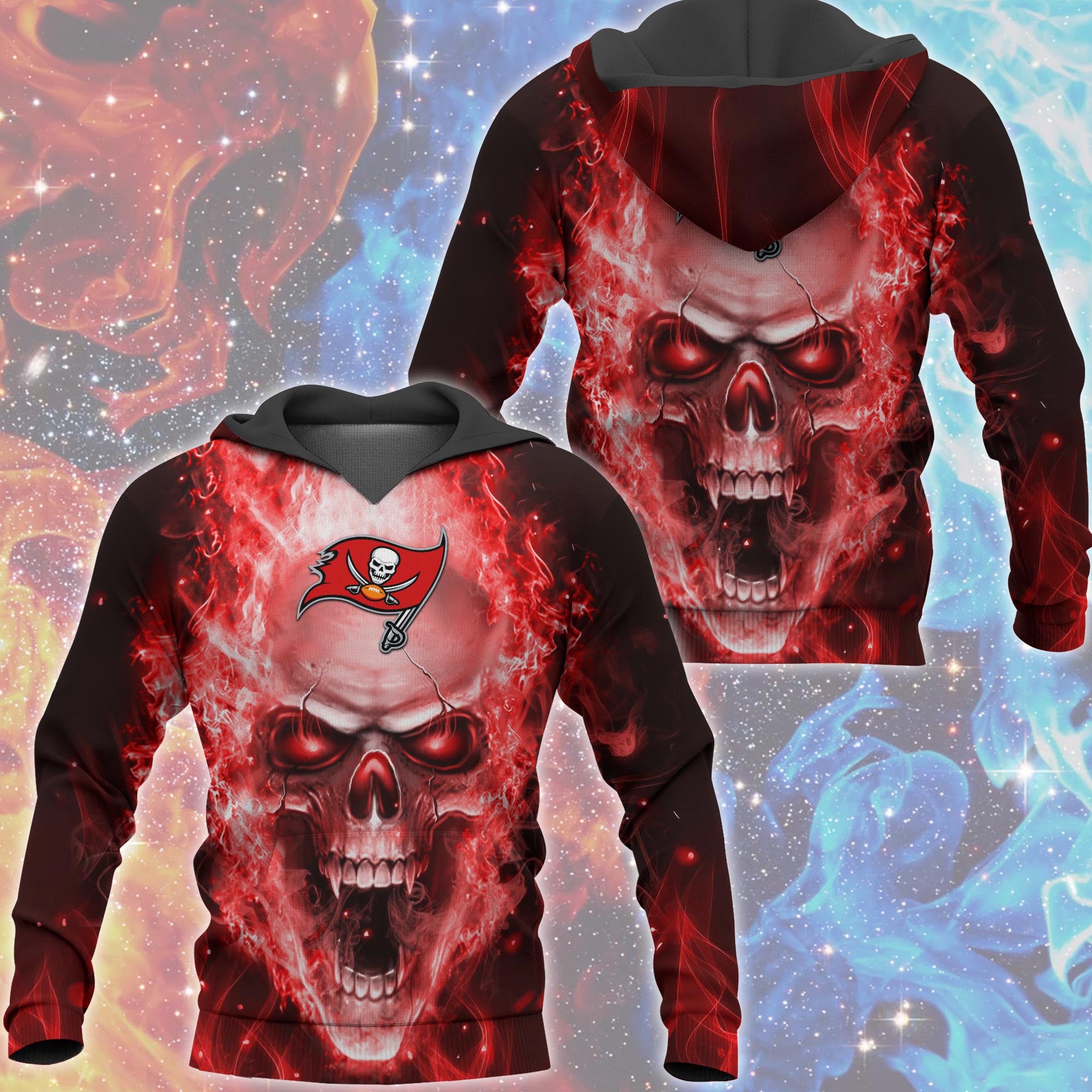 Tampa Bay Buccaneers Skull Hoodies 3D With Zipper, Pullover