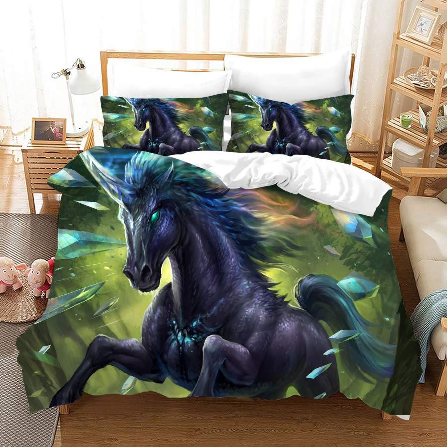 3D Black Unicorn Quilt Cover Set Bedding Set Duvet Cover Pillowcases JN1011