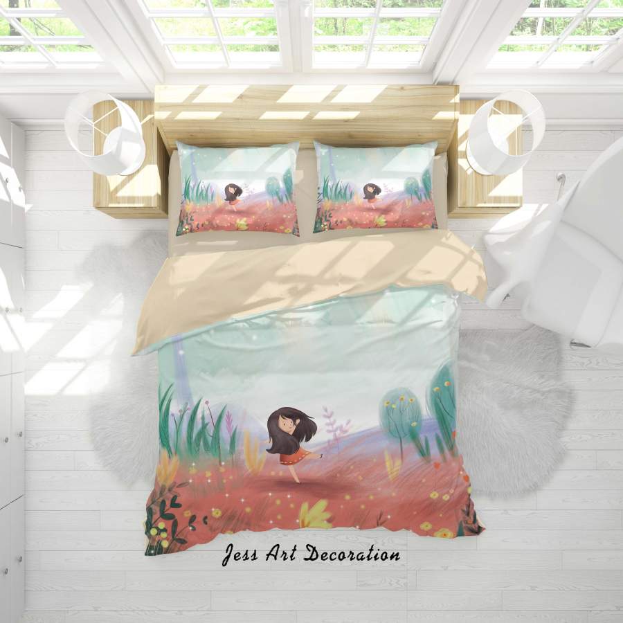 3D Cartoon Girl Flower Tree Quilt Cover Set Bedding Set Duvet Cover Pillowcases A567 LQH