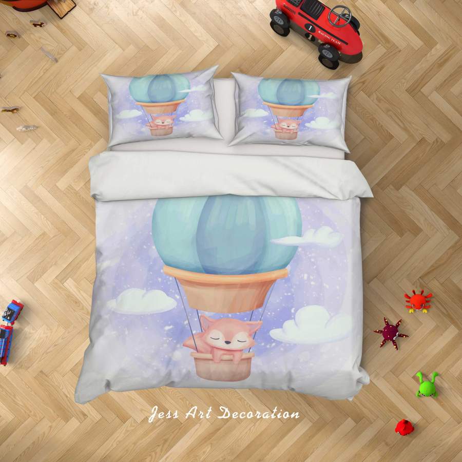 3D Cartoon Fox Hot Air Balloon Quilt Cover Set Bedding Set Duvet Cover Pillowcases SF78