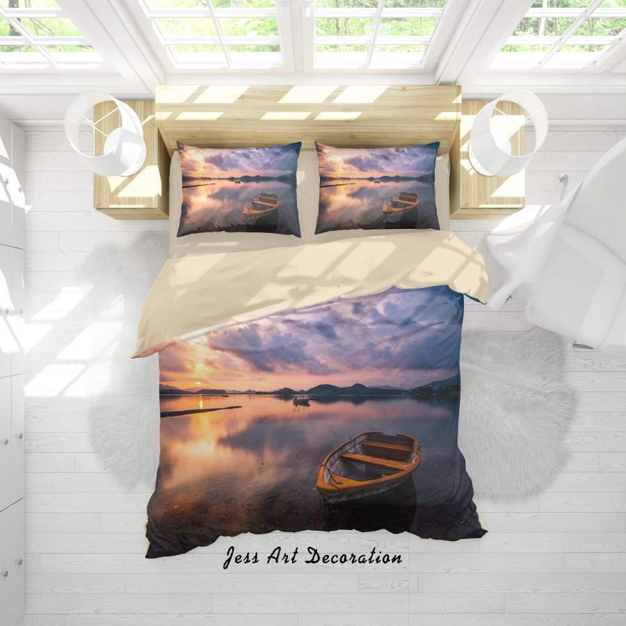 3D Purple River Boat Sunset Quilt Cover Set Bedding Set Duvet Cover Pillowcases SF40