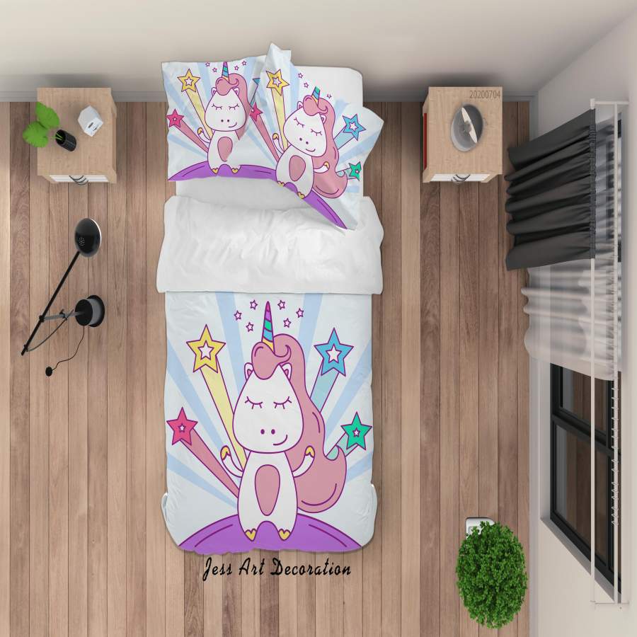 3D Cartoon Star Unicorn Quilt Cover Set Bedding Set Duvet Cover Pillowcases SF140