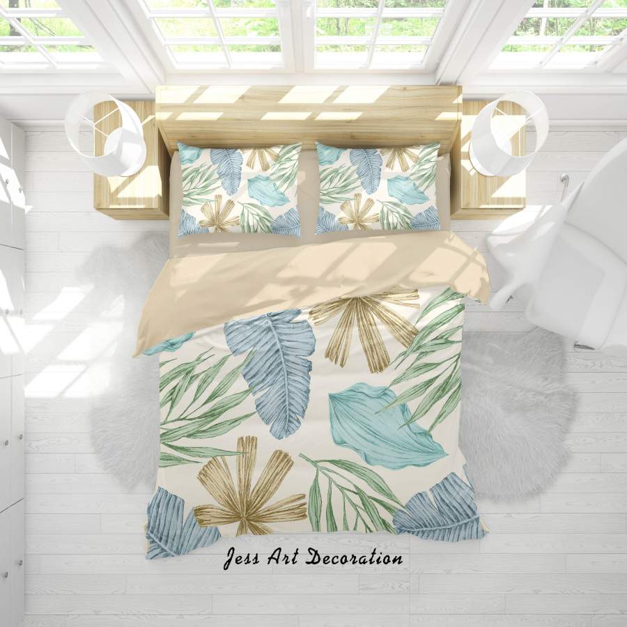 3D Blue Green Leaves Quilt Cover Set Bedding Set Duvet Cover Pillowcases A388 LQH