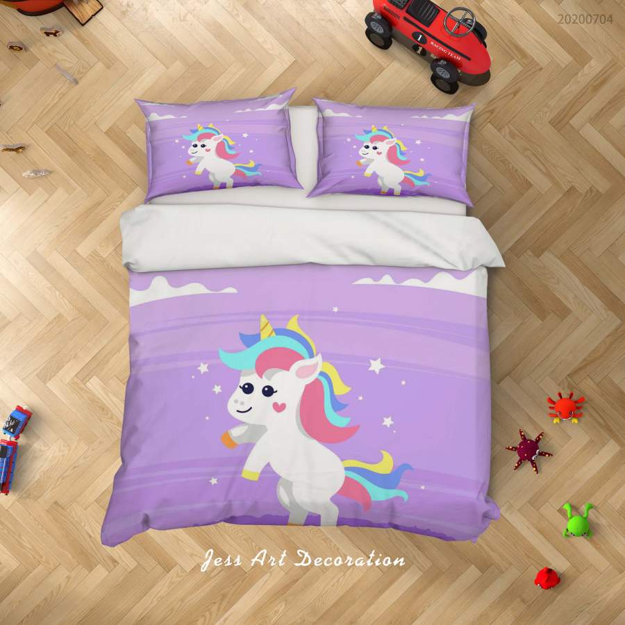 3D Purple Unicorn Quilt Cover Set Bedding Set Duvet Cover Pillowcases SF209