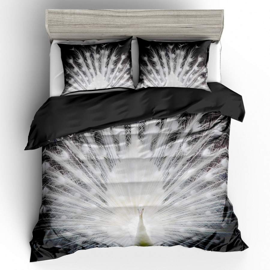 3D Black White Peacock  Quilt Cover Set Bedding Set Pillowcases