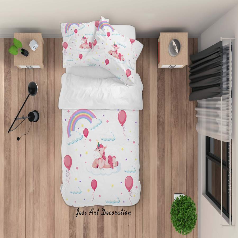 3D Pink Unicorn Rainbow Balloon Quilt Cover Set Bedding Set Duvet Cover Pillowcases A047 LQH