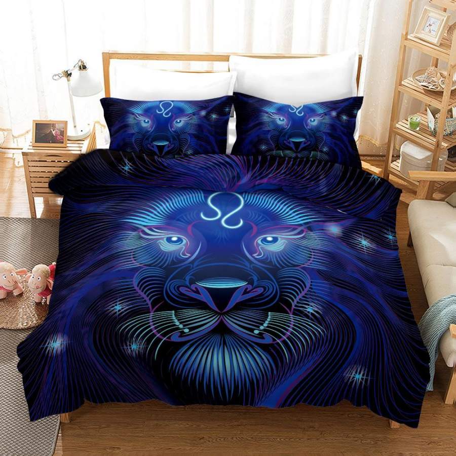 3D Lion Dark Blue Quilt Cover Set Bedding Set Pillowcases 193