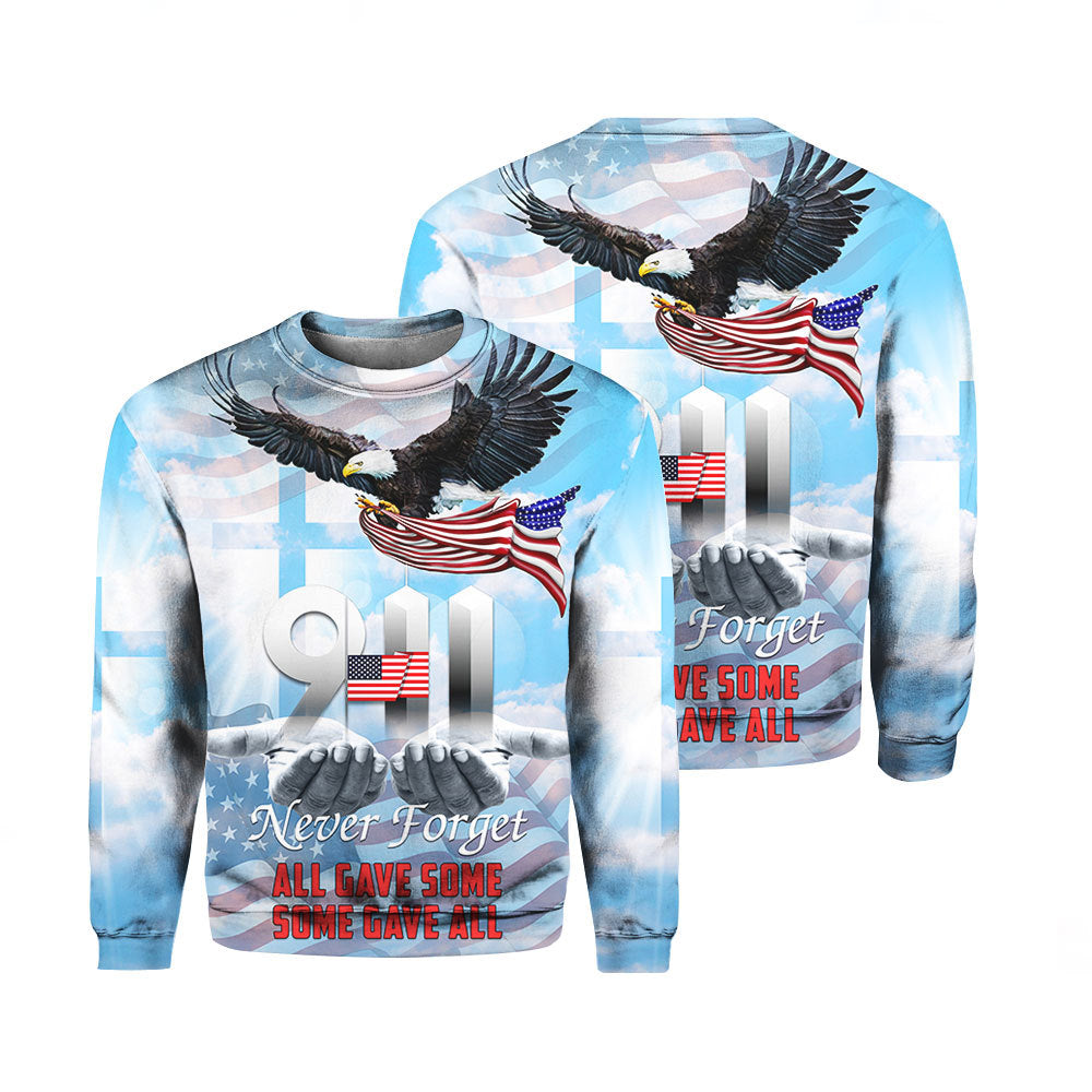 911 Never Forget Jesus Eagle Patriot American Flag Crewneck Sweatshirt