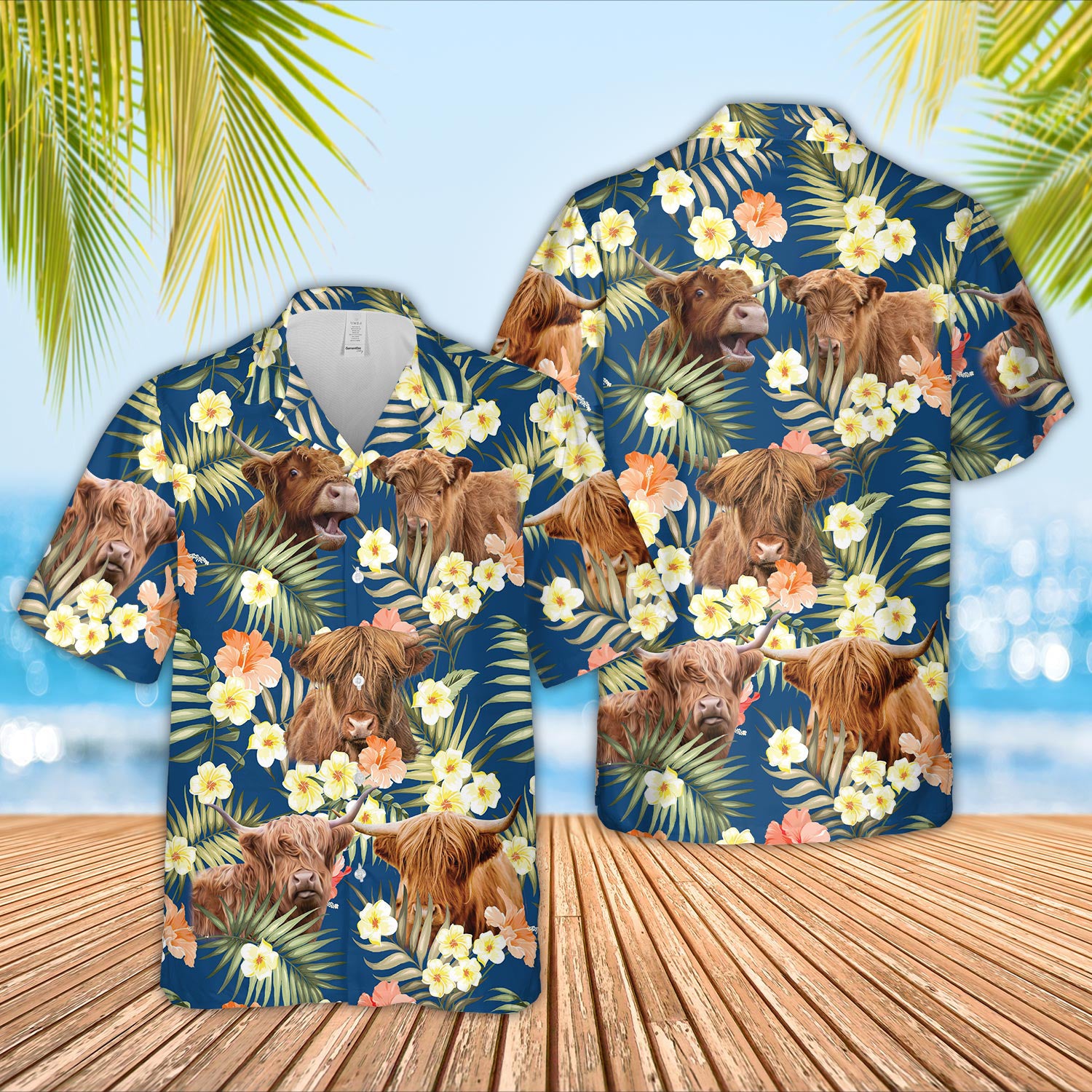 Unique Highland Summer Blue Floral 3D Hawaiian Shirt