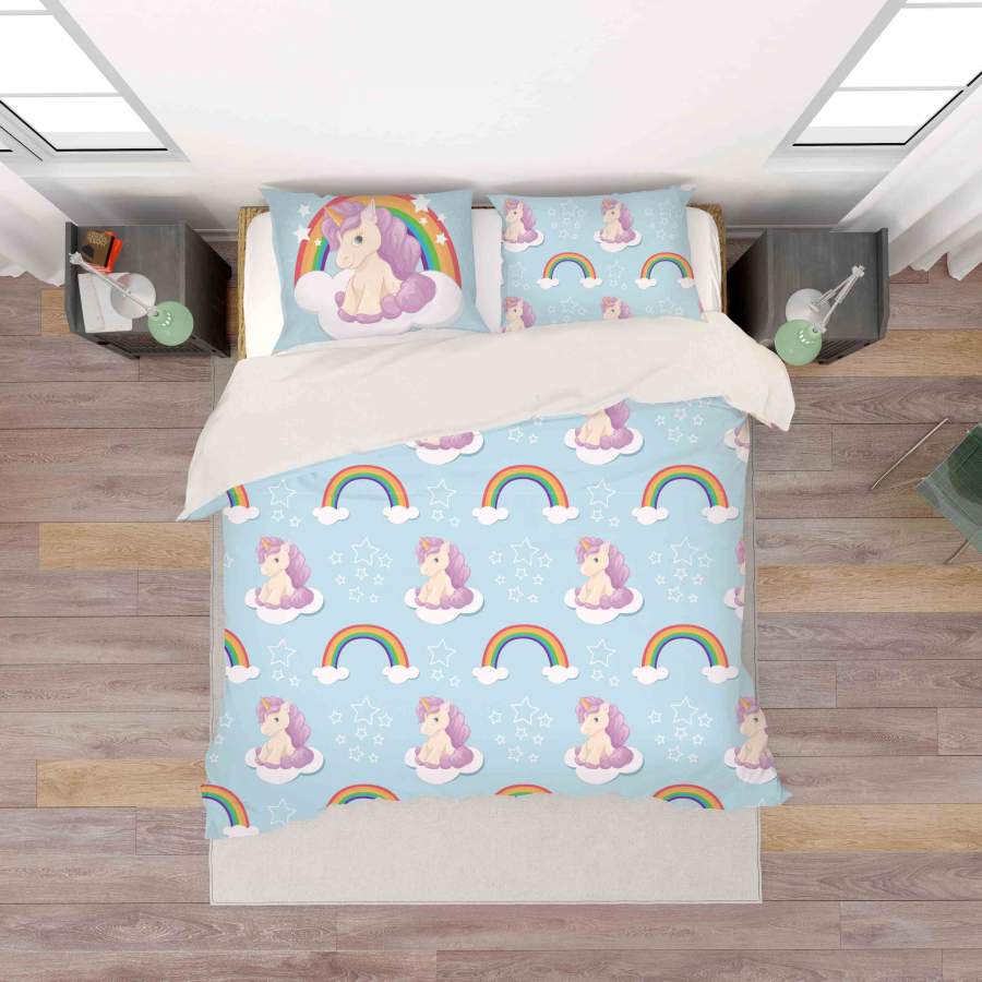 3D Unicorn Rainbow Blue Quilt Cover Set Bedding Set Pillowcases 84