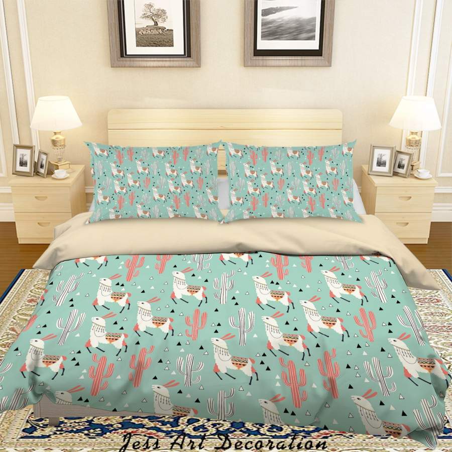 3D Green Cactus Alpaca Triangle Quilt Cover Set Bedding Set Duvet Cover Pillowcases SF113