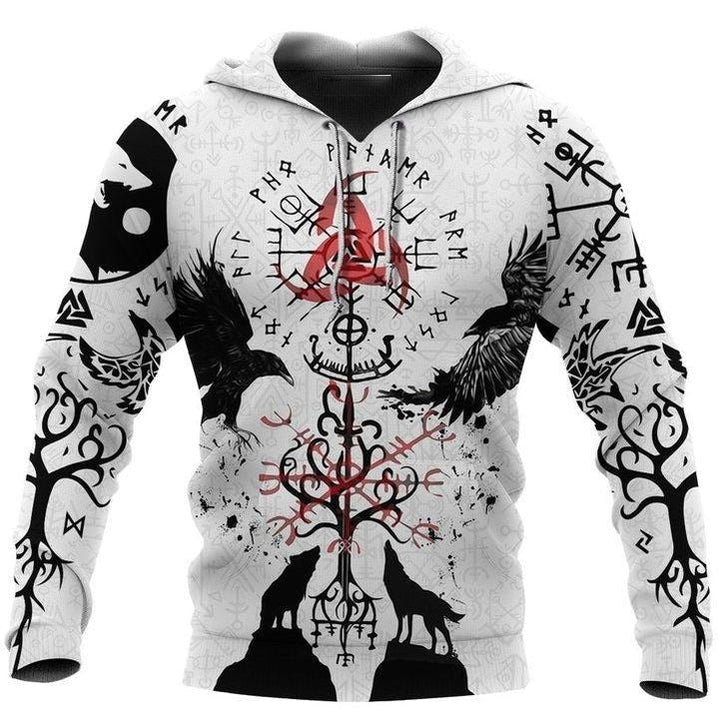 Viking Vegvisir Hugin And Munin With Fenrir Yggdrasil – Hoodie