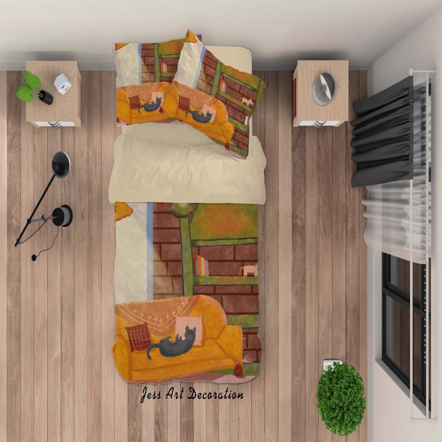 3D House Sofa Cat Painting Quilt Cover Set Bedding Set Duvet Cover Pillowcases A398 LQH